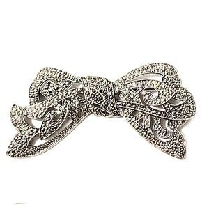 VTG Pin Brooch Silver Tone Round Bezel Set Faux Glass Marcasite Stones MCM Retro